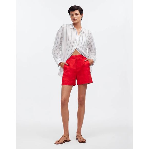 Madewell Clean‎ Button-Tab Shorts in 100% Linen Red Women’s Size 00 - Picture 2 of 12